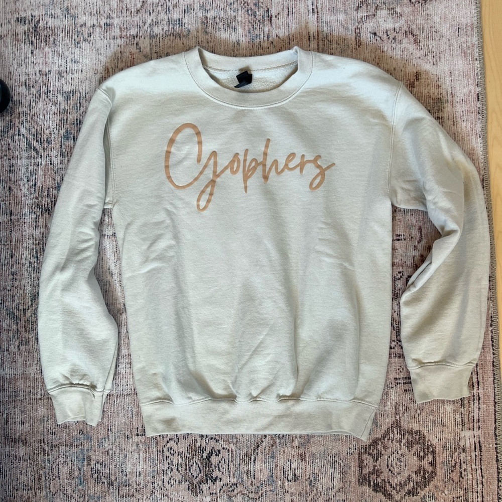 Gildan Cream Sweatshirt with Gold Script Gophers